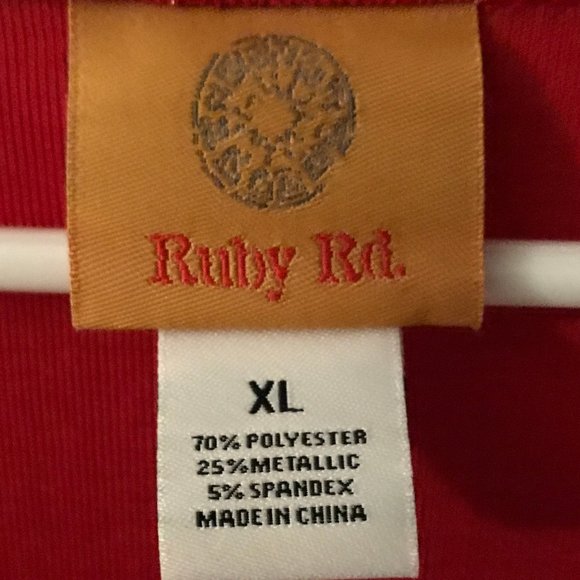 RUBY RD Classic RED & Metallic Silver Dotted "Shark Bite" Long Sleeve Tunic~EUC! - Picture 10 of 11